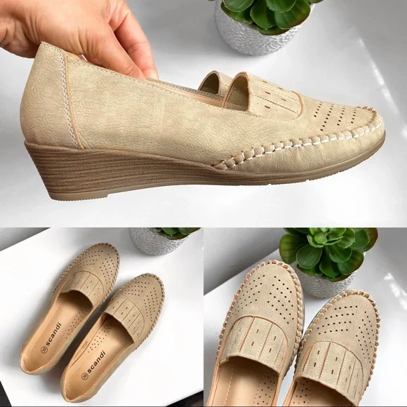 π SCANDI TAN PERFORATED STITCHED WEDGES! - Picture 1 of 13